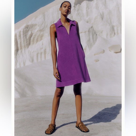 ME+EM Purple Size 2 A-line towelling Swinging Sleeveless Dress with side pockets - Picture 1 of 13